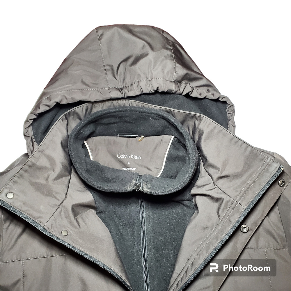 Calvin Klein Black Hood Removable Jacket Men Size Large Water Resistant and Wind - Picture 7 of 15